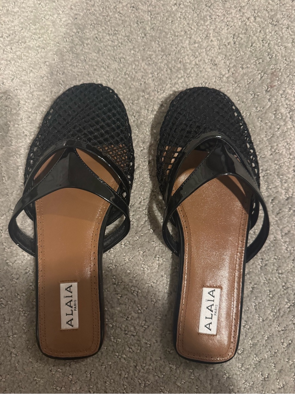 Black Open-Toe Woven Slide Sandals